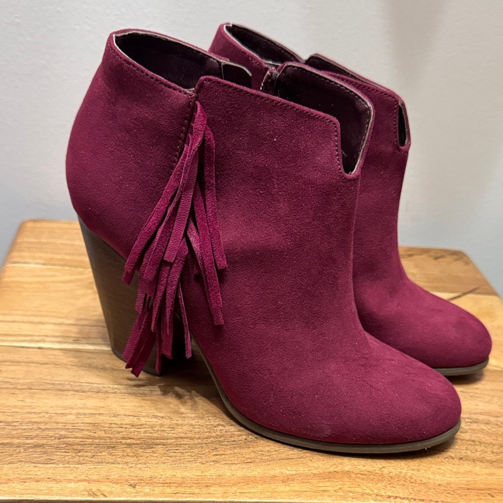 Carlos by Carlos Santana Burgundy Suede Ankle Booties